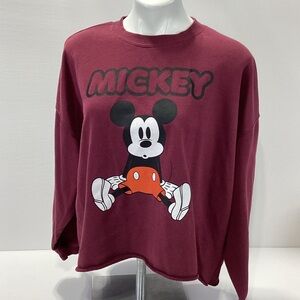 Mickey Mouse Sweatshirt Cropped Wide Fit Maroon XL